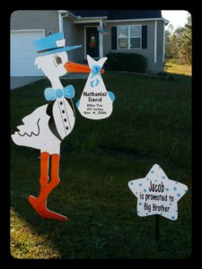 Stork Lawn Sign Raeford, NC Sandhills Baby & Birthday SIgns 910-723-4784