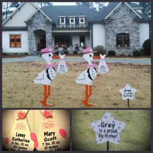 Fayetteville, NC Twin Stork Sign Rental Sandhills Baby & Birthday Signs 910-723-4784